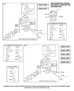 Carburetor, Kits/Gaskets-Carburetor Diagram and Parts List for 42B707-1116-XX  Briggs and Stratton Engine